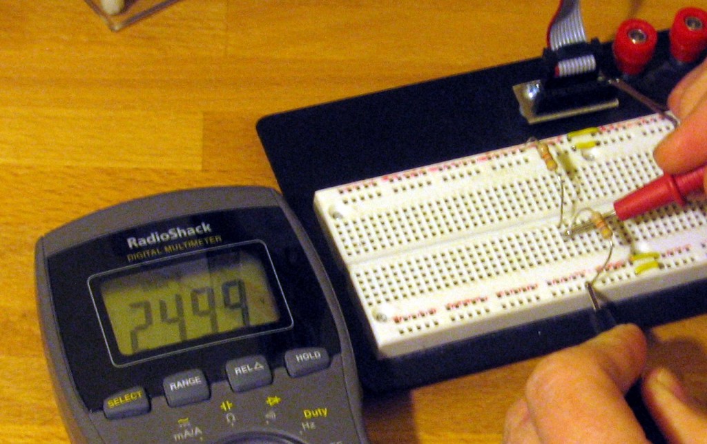 Two 1k resistors and a 5V source create a 2.5V output on this voltage divider