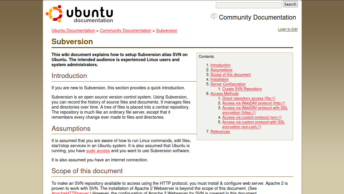 Ubuntu Subversion help page