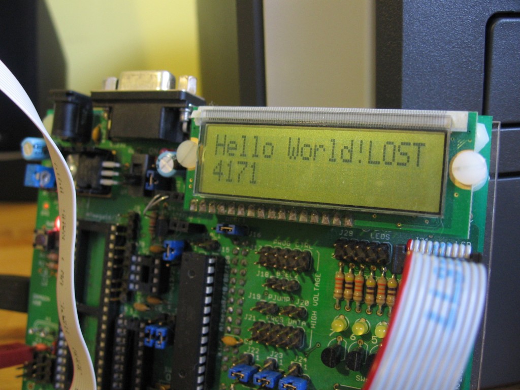 An LCD screen displaying message received from flashing computer screen